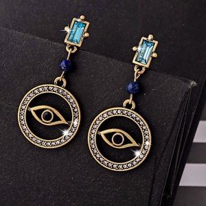 Gold/Crystal Egyptian Evil Eye Drop Earrings